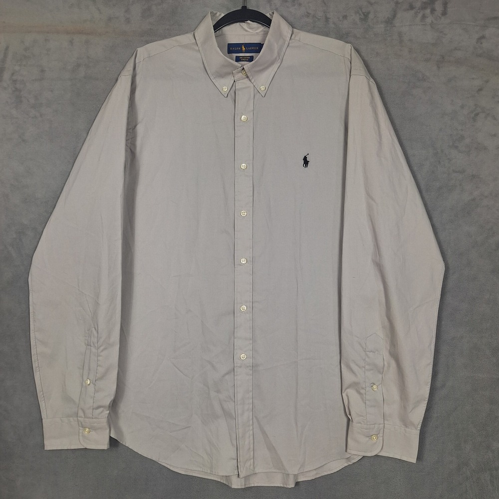 Ralph Lauren Shirt mens XL Gray 100%‎ Cotton Stretch Long Sleeve button down